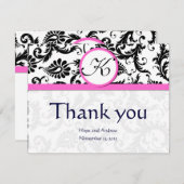 Black Damask Swirl Pink Weddenschap Hartelijk dank Bedankkaart (Voorkant / Achterkant)