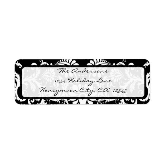 Black Damask Swirl Retrun Address Label (Voorkant)