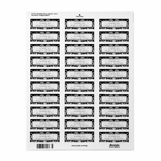 Black Damask Swirl Retrun Address Label (Full Sheet)