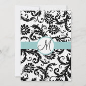Black Damask Swirls Aqua Trim Wedding Invitation Kaart (Voorkant)