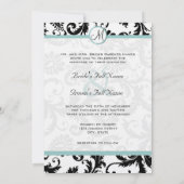 Black Damask Swirls Aqua Trim Wedding Invitation Kaart (Achterkant)