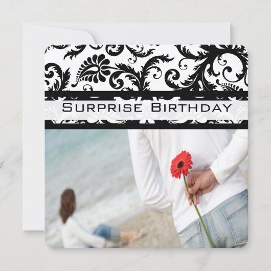 Black Damask Swirls Birthday Invitations Kaart (Voorkant)