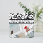 Black Damask Swirls Birthday Invitations Kaart (Staand voorkant)