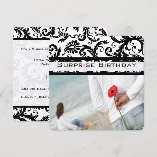 Black Damask Swirls Birthday Invitations Kaart (Voorkant / Achterkant)