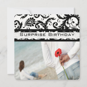 Black Damask Swirls Birthday Invitations Kaart