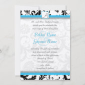 Black Damask Swirls Bright Aqua Raised Trim Kaart (Achterkant)