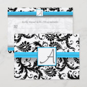 Black Damask Swirls Bright Aqua Raised Trim RSVP Kaartje (Voorkant / Achterkant)