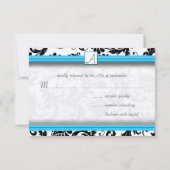 Black Damask Swirls Bright Aqua Raised Trim RSVP Kaartje (Achterkant)