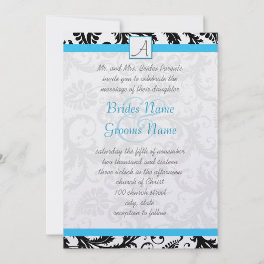 Black Damask Swirls Light Aqua Trim Kaart