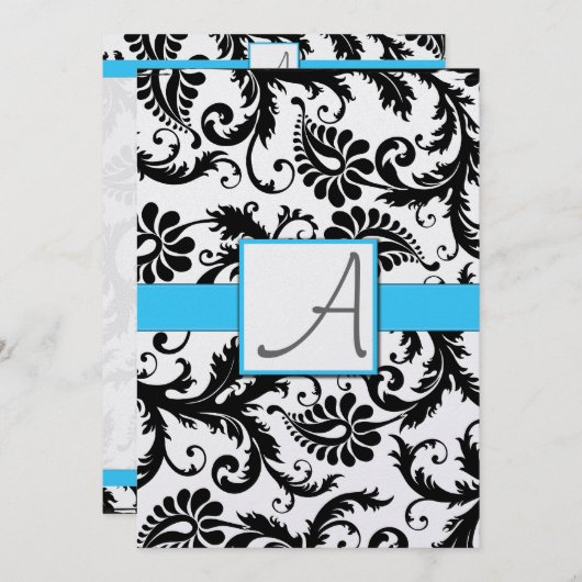 Black Damask Swirls Light Aqua Trim Kaart (Voorkant / Achterkant)