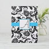 Black Damask Swirls Light Aqua Trim Kaart (Staand voorkant)