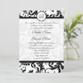 Black Damask Swirls met Stippen Weddenschap Kaart (Staand voorkant)