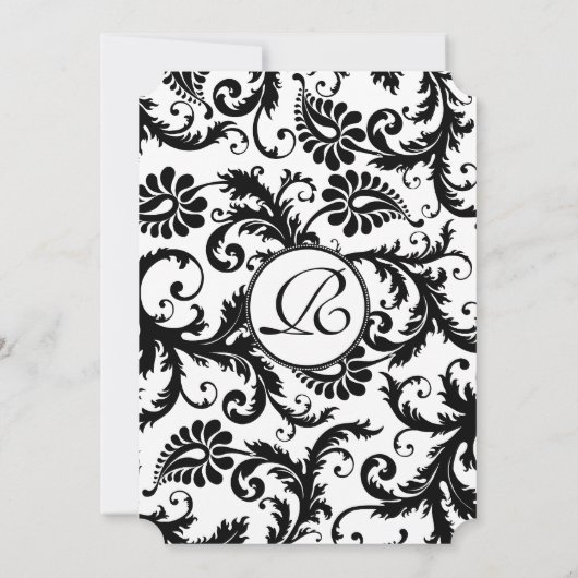 Black Damask Swirls met Stippen Weddenschap Kaart (Achterkant)