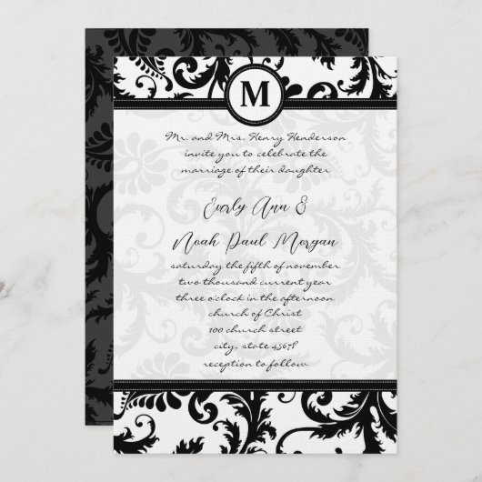 Black Damask Swirls met Stippen Weddenschap Kaart (Voorkant / Achterkant)