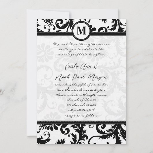 Black Damask Swirls met Stippen Weddenschap Kaart (Voorkant)