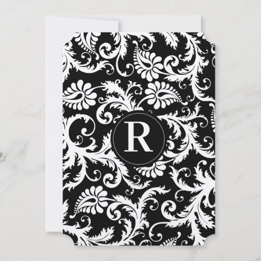 Black Damask Swirls met Stippen Weddenschap Kaart (Achterkant)