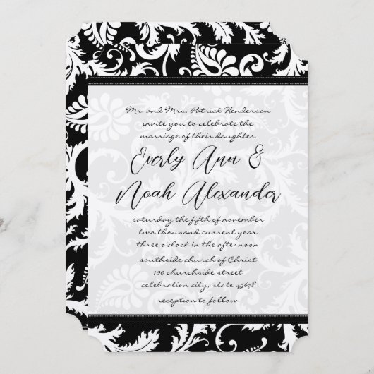 Black Damask Swirls met Stippen Weddenschap Kaart (Voorkant / Achterkant)