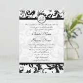 Black Damask Swirls met Stippen Weddenschap Kaart (Staand voorkant)