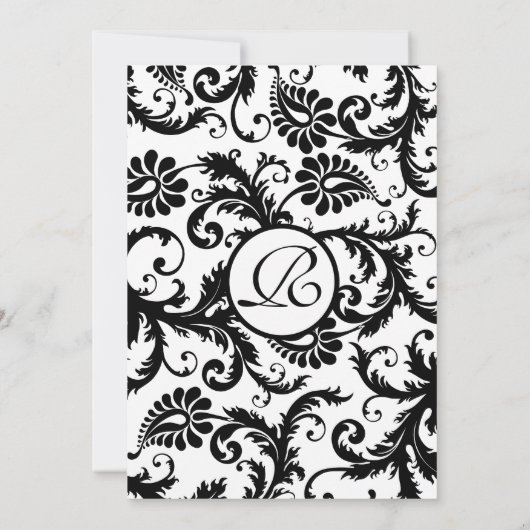 Black Damask Swirls met Stippen Weddenschap Kaart (Achterkant)