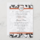 Black Damask Swirls op White Burnt Oranje Trim Kaart (Achterkant)