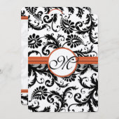 Black Damask Swirls op White Burnt Oranje Trim Kaart (Voorkant / Achterkant)