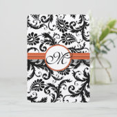 Black Damask Swirls op White Burnt Oranje Trim Kaart (Staand voorkant)