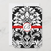 Black Damask Swirls Red Trim Paars Font Wedding Kaart (Achterkant)