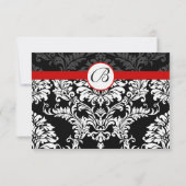 Black Damask Swirls Red Trim Weddenschap Kaart (Achterkant)