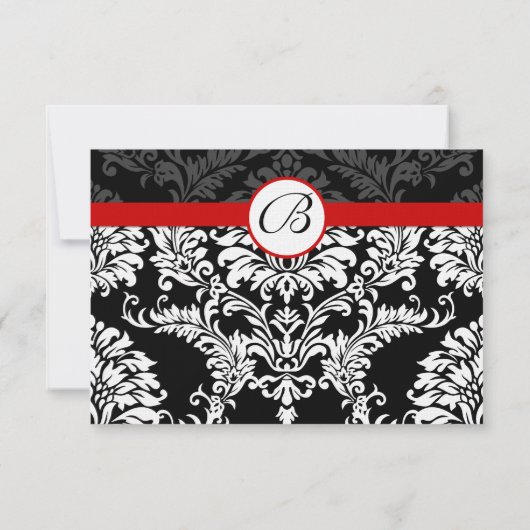 Black Damask Swirls Red Trim Weddenschap Kaart (Achterkant)