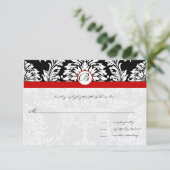 Black Damask Swirls Red Trim Weddenschap Kaart (Staand voorkant)