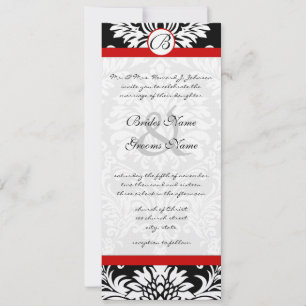 Black Damask Swirls Red Trim Weddenschap Kaart