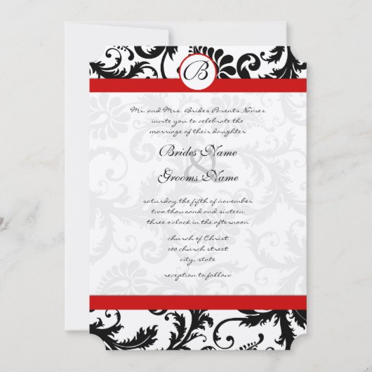 Black Damask Swirls Red Trim Weddenschap Kaart (Voorkant)