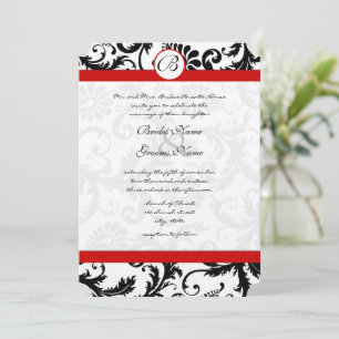 Black Damask Swirls Red Trim Weddenschap Kaart
