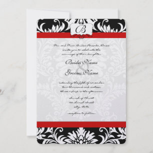 Black Damask Swirls Red Trim Weddenschap Kaart