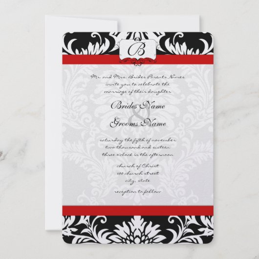 Black Damask Swirls Red Trim Weddenschap Kaart (Voorkant)