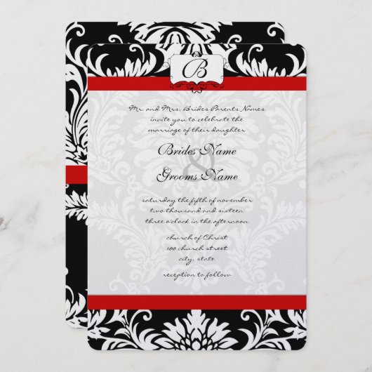 Black Damask Swirls Red Trim Weddenschap Kaart (Voorkant / Achterkant)