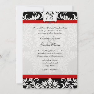 Black Damask Swirls Red Trim Weddenschap Kaart