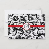 Black Damask Swirls Red Trim Weddenschap RSVP (Achterkant)