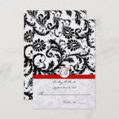 Black Damask Swirls Red Trim Weddenschap RSVP (Voorkant / Achterkant)