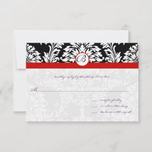 Black Damask Swirls Red Trim Weddenschap RSVP Kaartje