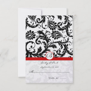 Black Damask Swirls Red Trim Weddenschap RSVP Kaartje