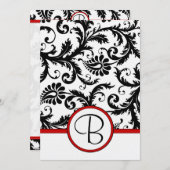 Black Damask Swirls Red Trim Wedding Invitations Kaart (Voorkant / Achterkant)