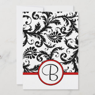 Black Damask Swirls Red Trim Wedding Invitations Kaart