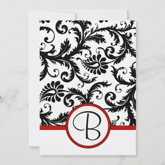Black Damask Swirls Red Trim Wedding Invitations Kaart (Voorkant)