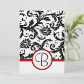 Black Damask Swirls Red Trim Wedding Invitations Kaart (Staand voorkant)