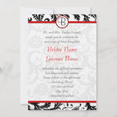Black Damask Swirls Red Trim Wedding Invitations Kaart (Achterkant)