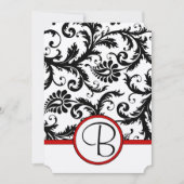 Black Damask Swirls Red Trim Wedding Invitations Kaart (Voorkant)