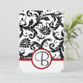 Black Damask Swirls Red Trim Wedding Invitations Kaart (Staand voorkant)