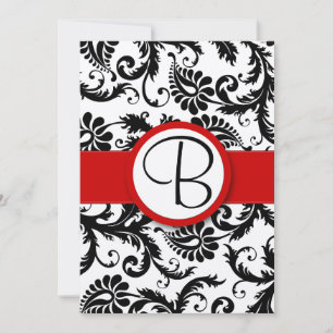 Black Damask Swirls Red Trim Wedding Invitations Kaart