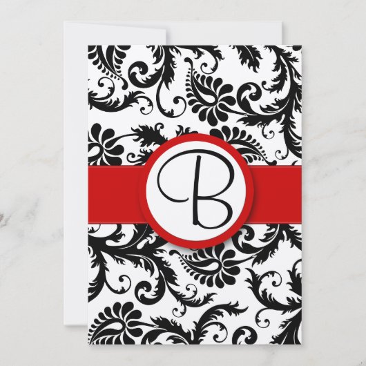 Black Damask Swirls Red Trim Wedding Invitations Kaart (Voorkant)